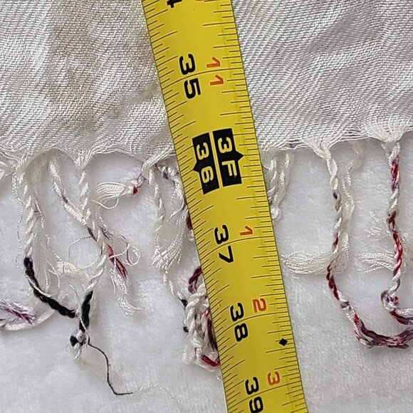 Womens Scarf Shawl Wrap White Floral with Red Black Birds Tassels Rayon - Picture 6 of 10